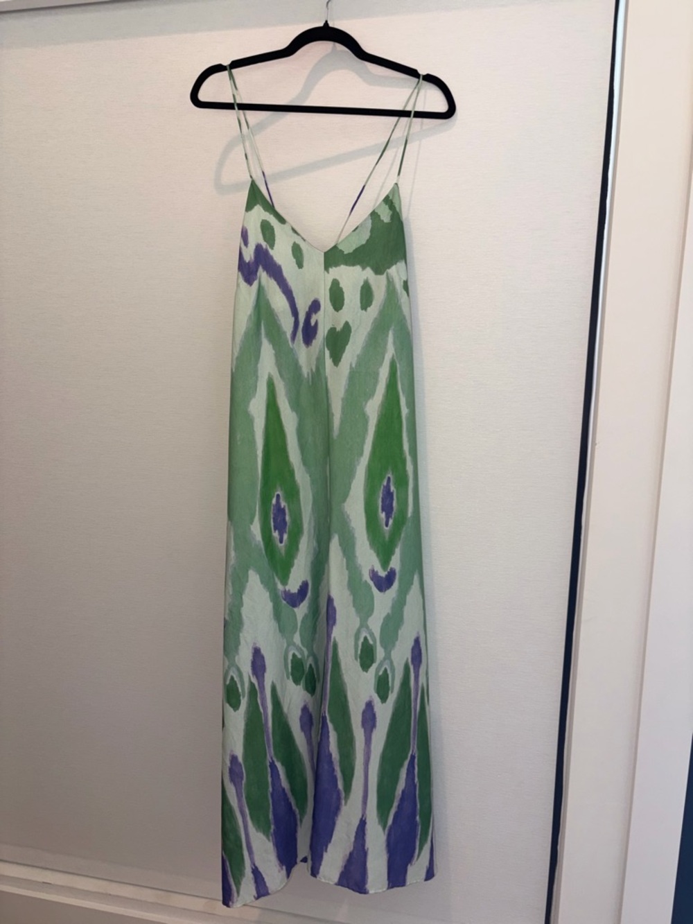 Mango MNG Green & Purple Abstract Slip Maxi Dress Size S